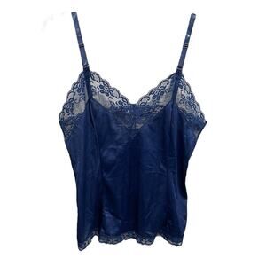 Bari Vintage Lace Cami Tank Top Medium Blue Dupont Antron III Nylon Deadstock